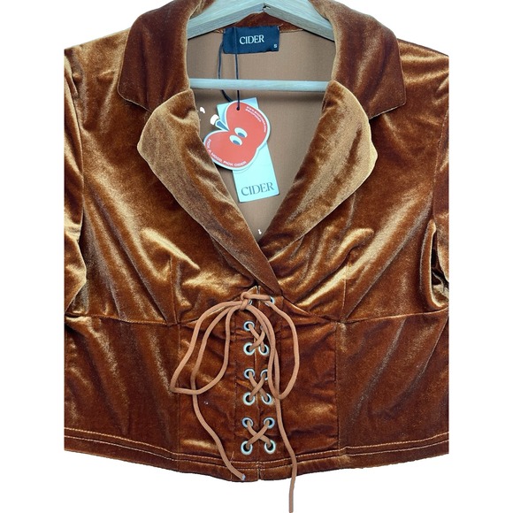New Cider Velvet Lace Up Women's Crop Top Rust Small BOHO Romantic Pullover NWT - Picture 3 of 13